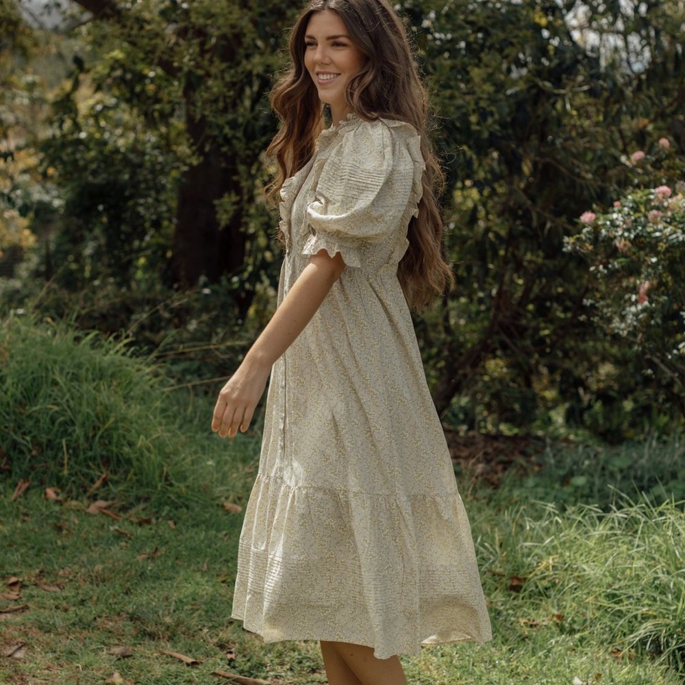 Floral Cream Dress with Ruffle Details